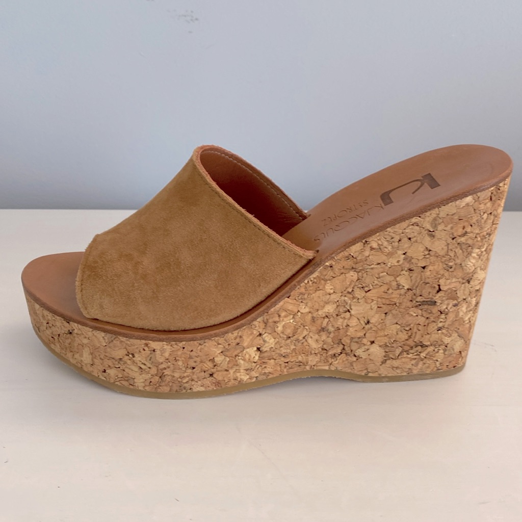 KJacques SaintTropez Timor Wedge Suede Leather Cork Sandals Eur 37 Brand New